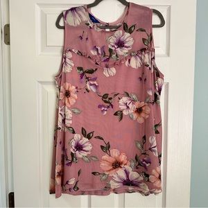 XXL layered lavender floral tank with netting and ruffle trim
